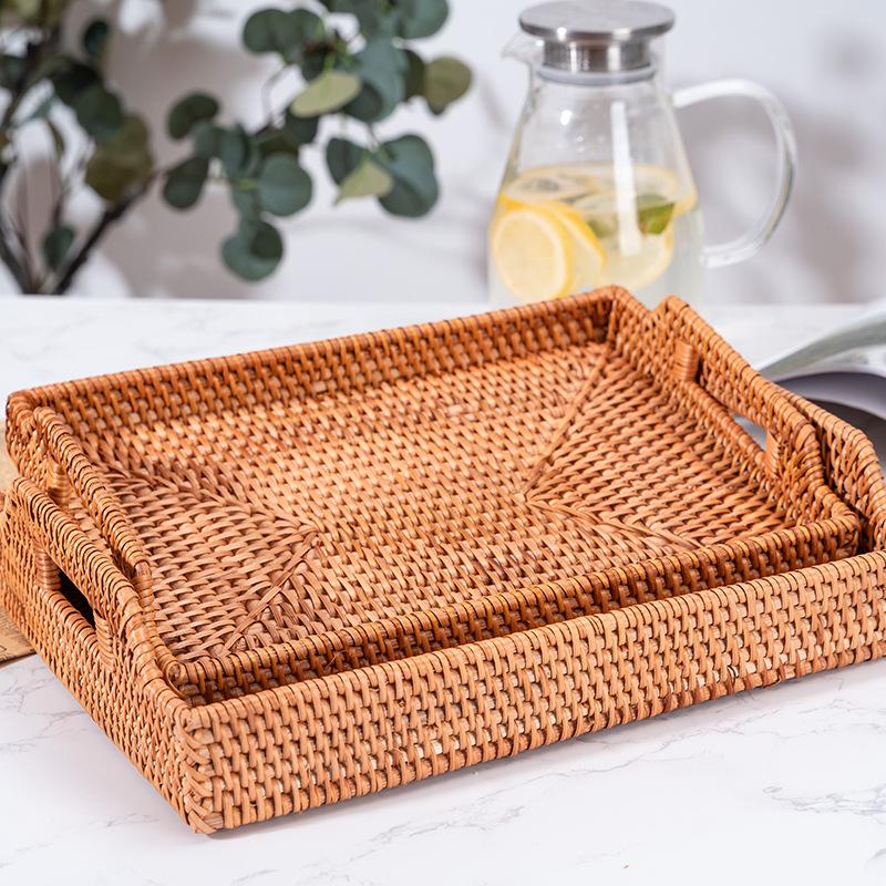 Natural Rattan Storage Baskets Multi-size Plate Tray for Bread Snacks Fruits Picnic Sundries Box Home Desk Decoration