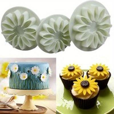 Set Professionale da 3 Pezzi Tagliabiscotti Girasole con Pistone, Stampo per Fondant e Stampo a Pressione a Molla, Stampo per Torte Utensili da Forno per Cucinare e Decorare
