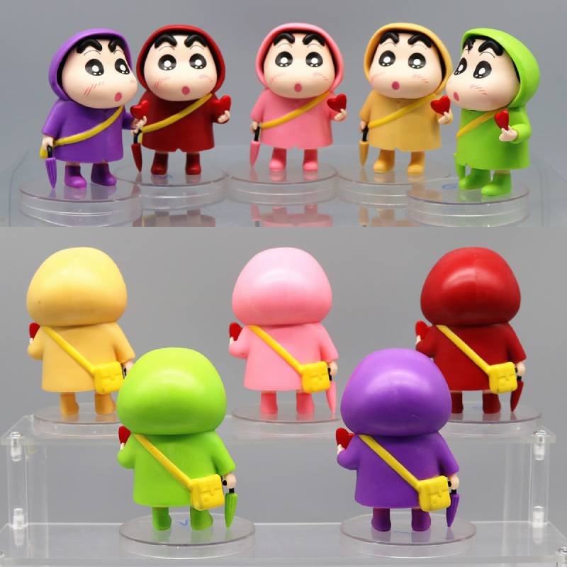 5pcs Shin Crayon Chan Raincoat Figure With Heart Car Desktop Decoration Ornament