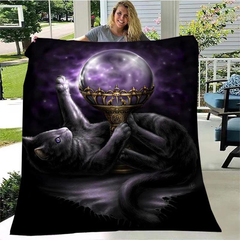 Gato misterioso, gato satanás cobertor fofo quente macio pelúcia sofá capa cobertor quadrado cobertor de viagem (Padrão personalizável)