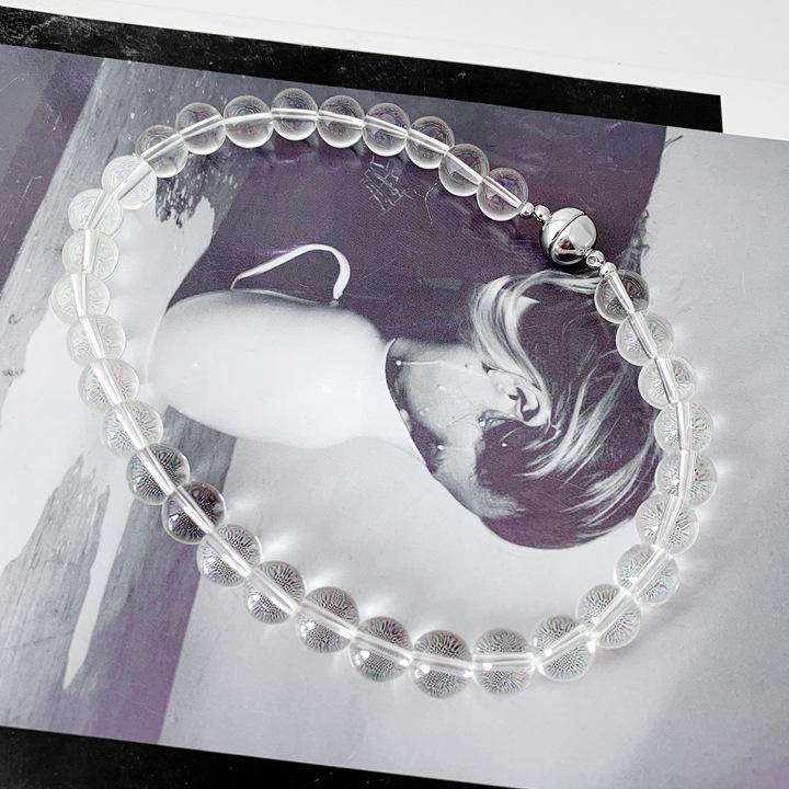 Korean Minimalist Black Agate Beaded Necklace with Freshwater Pearl Clavicle Chain for Women