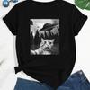 Cat & UFO Print Crew Neck T-Shirt, Casual Short Sleeve T-Shirt For Spring & Summer, Women's Clothing