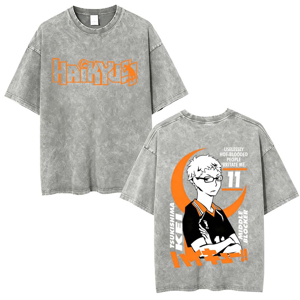 Washed Vintage Anime Haikyuu Kotaro Bokuto T-shirt Retro Manga Oversized T Shirts High Quality Cotton T-shirts Unisex