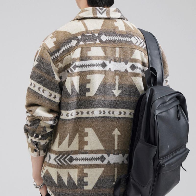 Autumn and Winter Men's Thickened Woolen Long-sleeved Plaid Contrast Casual Jacket