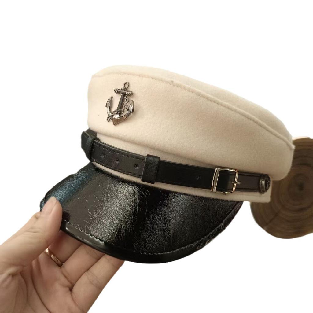 Vintage Anchor Belt Navy Hat Woolen Newsboy Hat British Style Personalized Cap