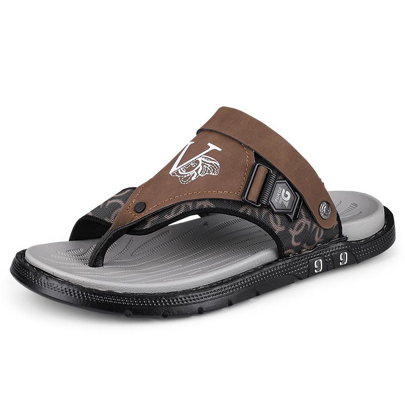 Men Flip Flops Hiking Sandals Leather Outdoor Summer Grey Black Wide Palm Blue Beach Shoes Plus Size Open Toe Plus Size