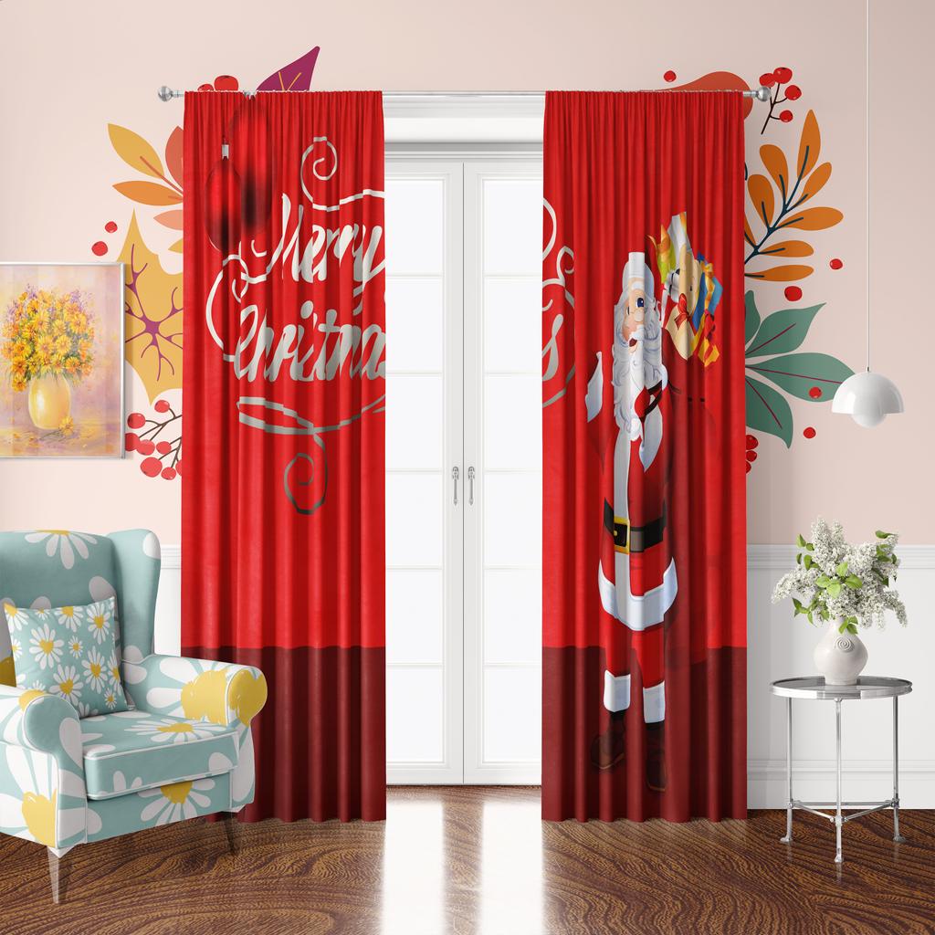 2 pcs-Christmas decorated red printed curtains - polyester material - suitable for bedroom   living room   study   private space