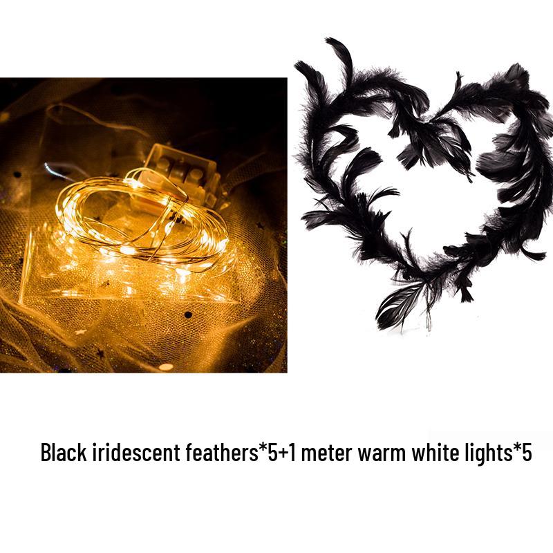 Angel Wing Feather Cake Toppers with Wire Heart String Lights