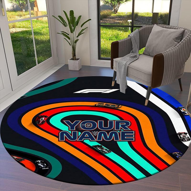 F1 Gear Custom Name Round Area Rug Carpet Rug For Living Room Bedroom Sofa Playroom Decor Nonslip Floor Mat
