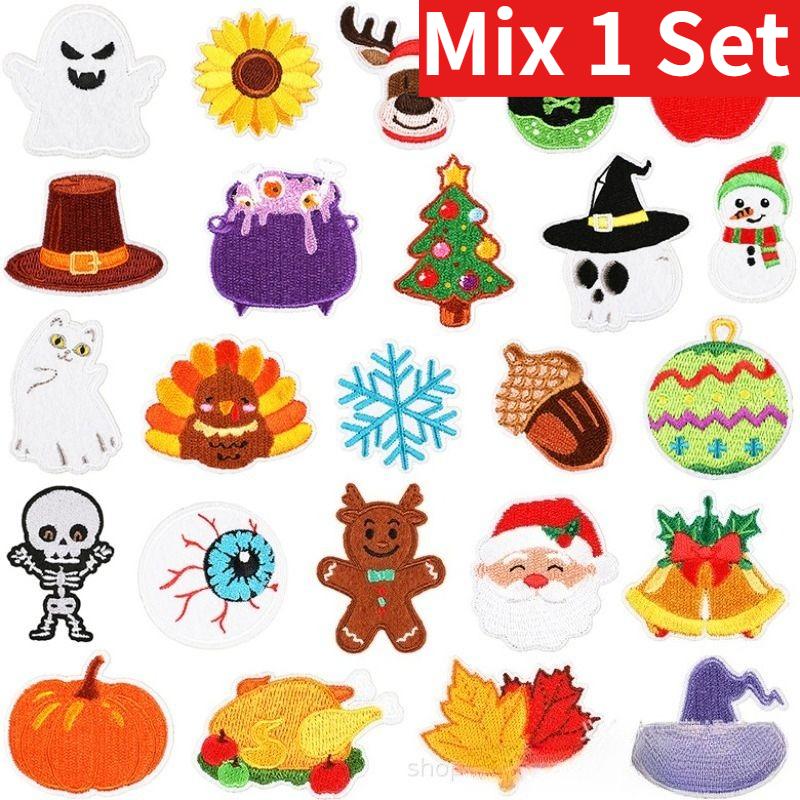 Wholesale Lots of Lots of Christmas Style Embroidery Horror Skull Patches Santa Pumpkin Thanksgiving Ironing Bag Decoration