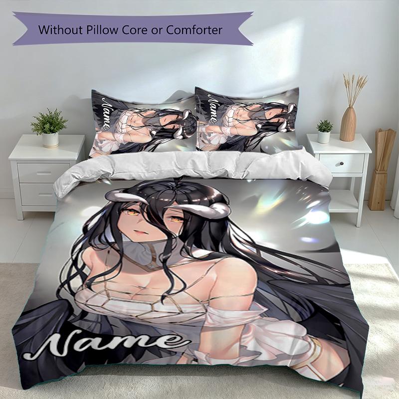 3pcs Custom Name Overlord Bedding Set,Includes 1 Duvet Cover and 2 Pillowcases,All-season Bedroom Decor