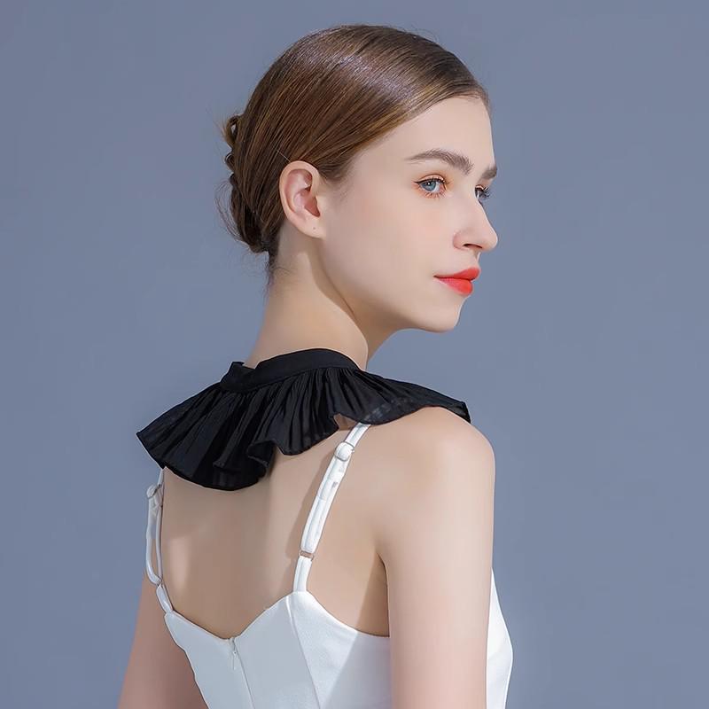 Spring/Summer 2025 Chiffon Pleated Shawl with Lace Ruffle & Peter Pan Collar for Girls