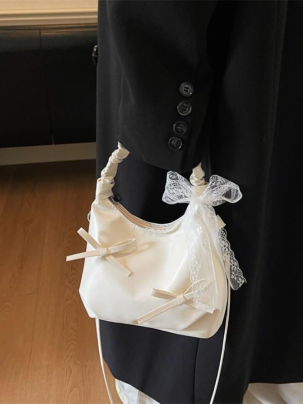 Women's Korean Pearlescent Bow Handbag - Crossbody & Small Tote for Commuting