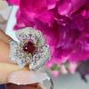 Radiant Ruby Flower Women's Open Ring - High-End Luxury & Trendy Design