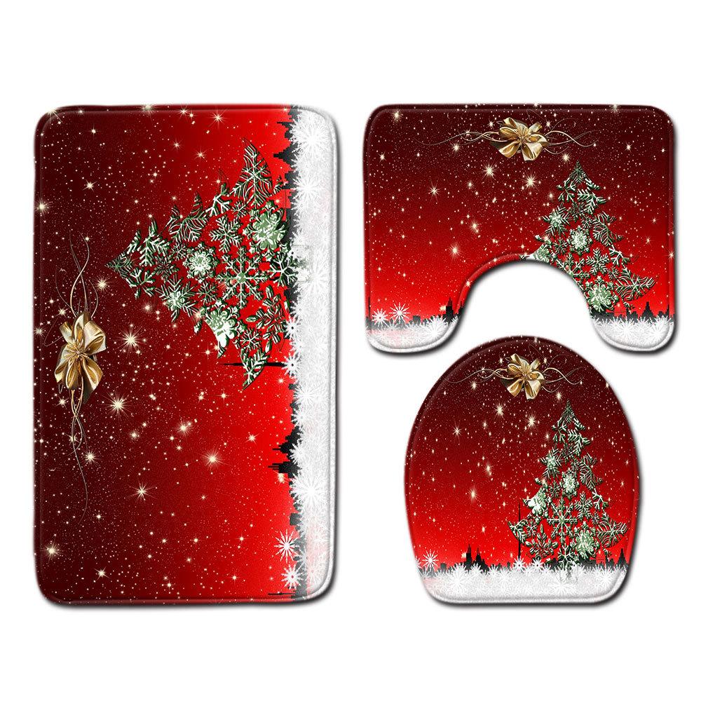 Christmas Bathroom Floor Mat Toilet Three-Piece Set