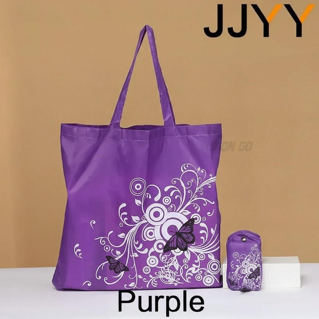 

Portable Folding Shopping Bag Eco-Friendly Polyester Oxford Cloth Storage Bag Butterfly Design фиолетовый