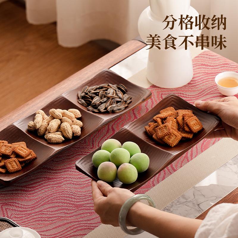 Household Division of Dry Fruit Tray Living Room Coffee Table Fruit Snack Candy Bamboo Tray