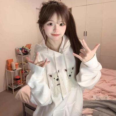 2025 Spring and Autumn Plush Patch Embroidered Hooded Sweater Women's American High Street Loose College Style Casual Jacket