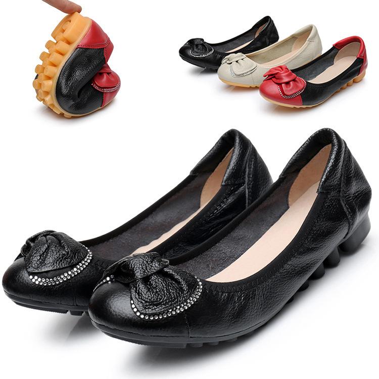 

Women Leather Shoes Spring Soft Casual Comfy Ballerina Flat Ladies Shallow EU33/CN34 чорний