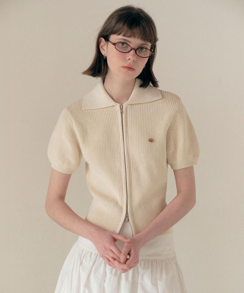 ROLAROLA Collar Half Knit Zip Up Ivory