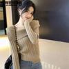 Khaki Slash Neck Pullover Schlank Hotsweet frauen Stricken Pullover Dünne Bodenbildung Shirt Solide Büro Dame Neue Mode Frühling Herbst