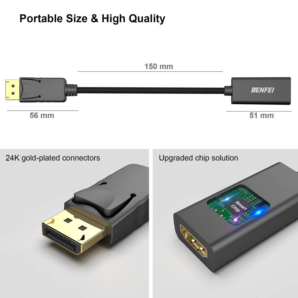 BENFEI DisplayPort To HDMI Conversion Supports Resolutions Up To To Not Cable, 4K@30Hz (Male Female, Reverse-Compatible)