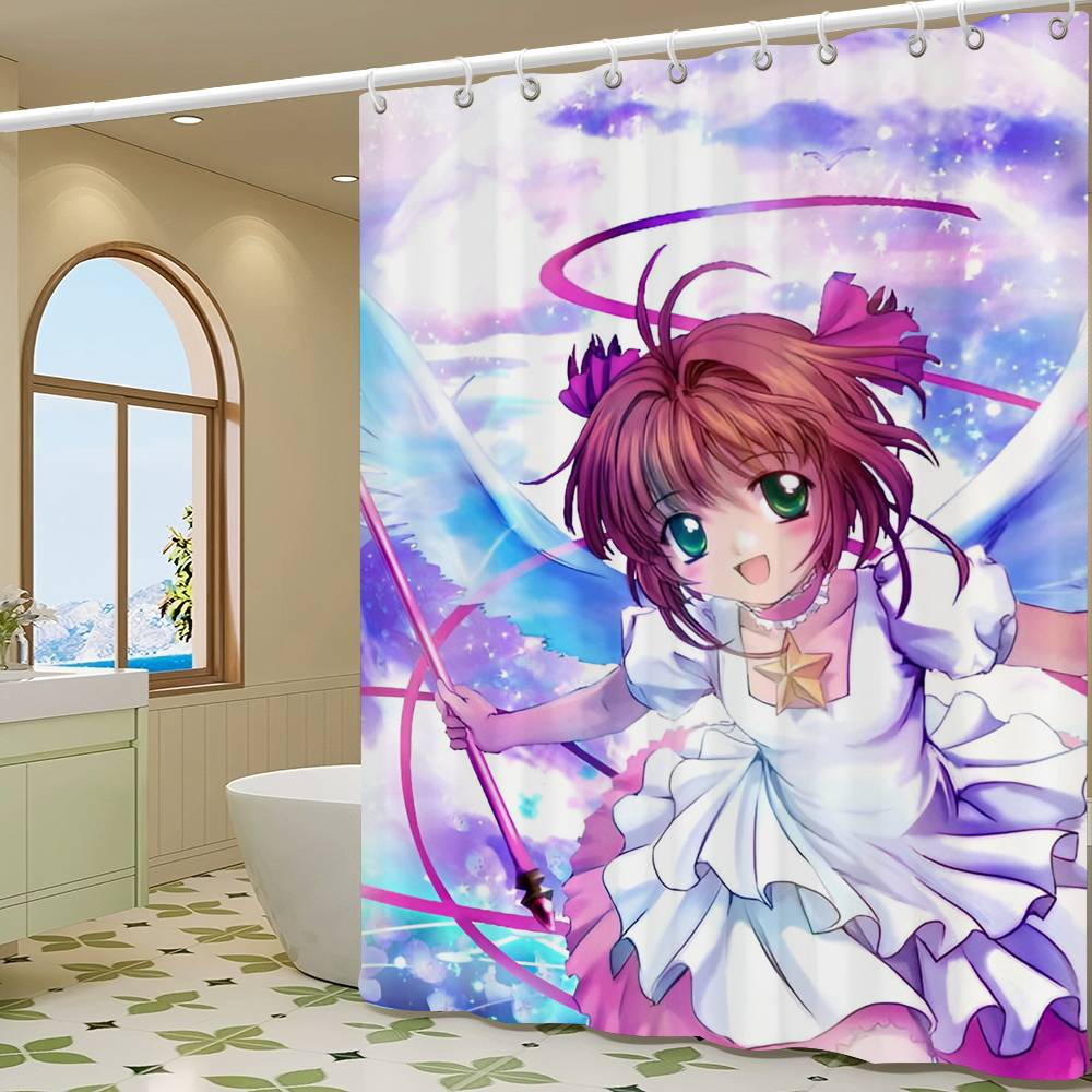 Anime Cardcaptor Sakura Duschdraperi Sommar Strand Badrum Dekorativt Duschdraperi, Vattentätt