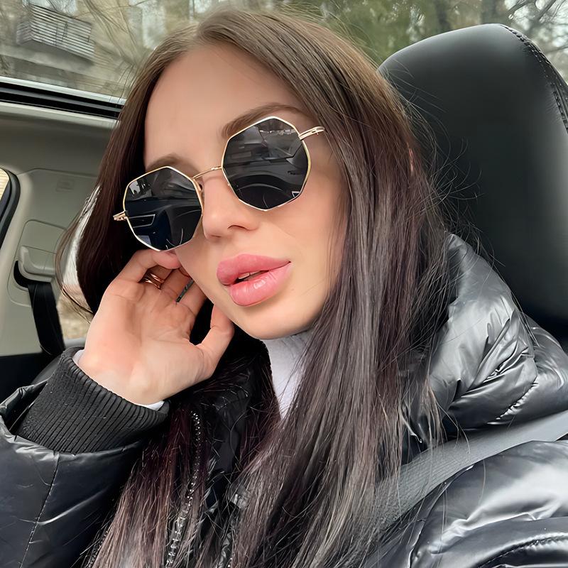 New Style Fashion Style Women's Sun Glasses Metal Material Polygonal Glasses Frame Sun Glasses Neutral Fashion Style Outdoor Driving Use Travel UV