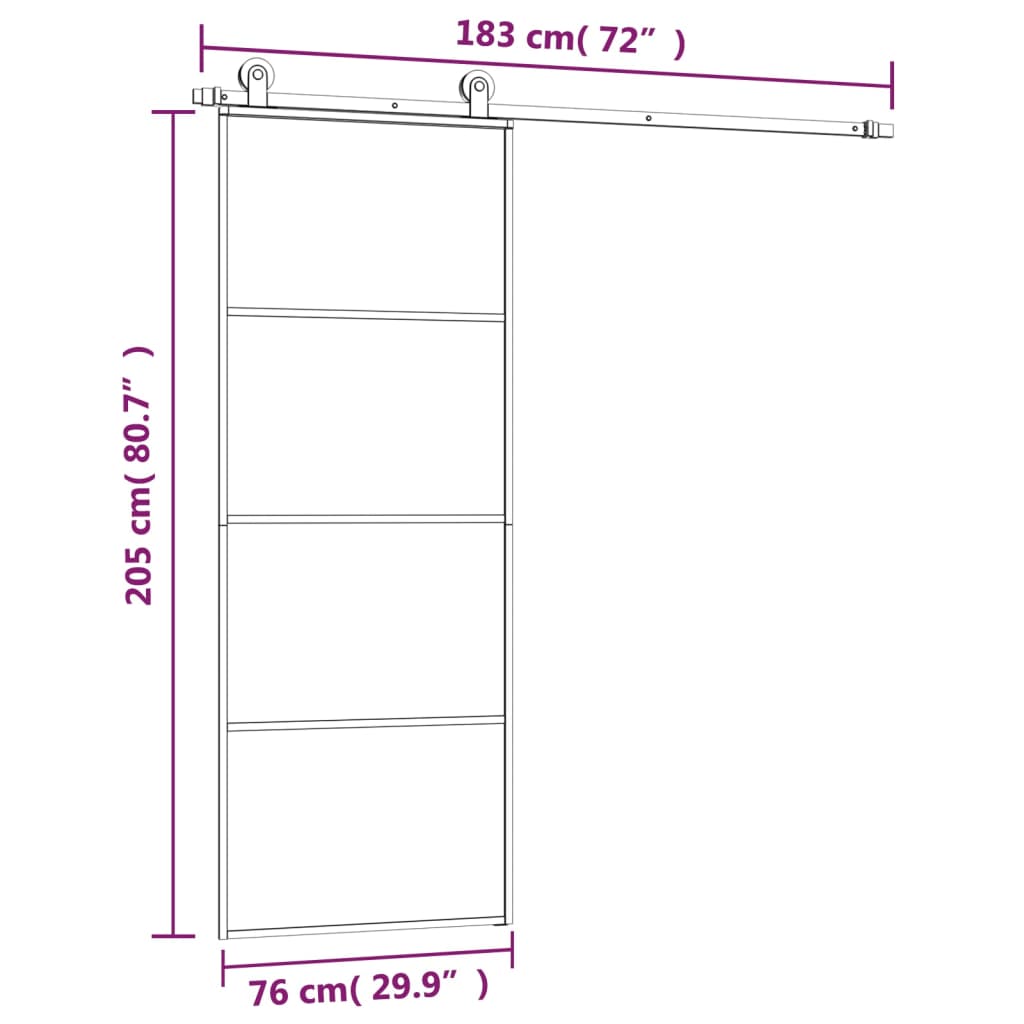 Sliding Door with Fitting 76 X 205 Cm Tempered Glass & Aluminum