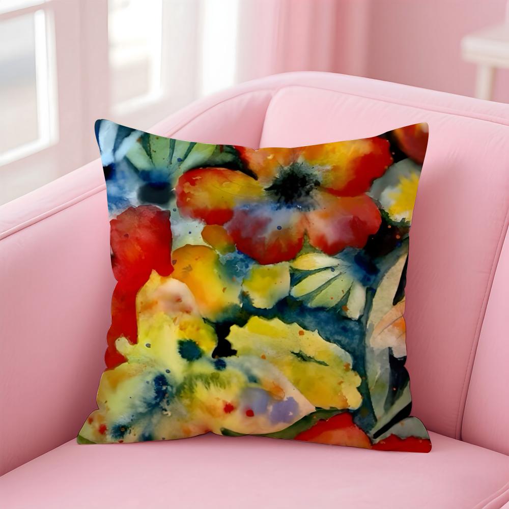 Watercolor Painting of Orchid Plants Cushion Cover Pillow Case Soft Skin Friendly Fabric  Concealed Zipper