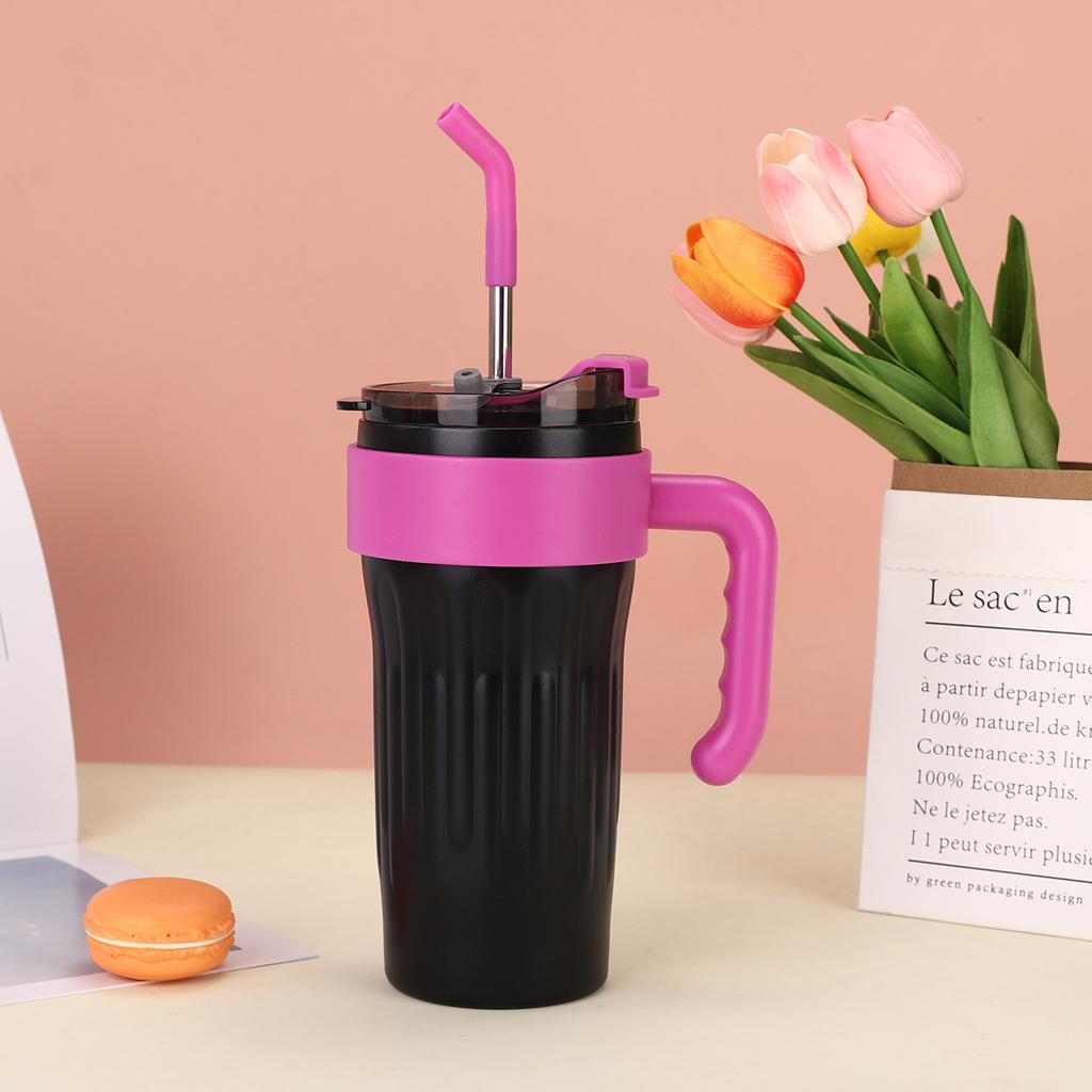 New Dopamine Handle Cup Double-layer Vacuum Large-capacity Straw Thermos Cup Outdoor Portable Car Ice Cup