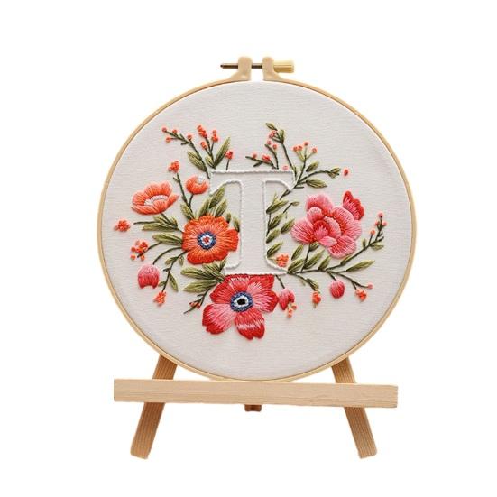 Floral Letter Embroidery Kit A To Z Embroidery Starter Kit with Hoop Fabric