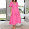 Puff Sleeve Vacation Dress For Women Summer  Deep V Neck Casual Short Sleeve A-Line Maxi Dresses