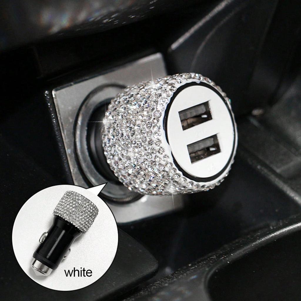 1pc Bling Bling Rhinestone Studded Car Charger, Fast Charging, USB A/C Car Phone Charger, Heart-Shaped LED Display Rhinestone Car Charger Adapter