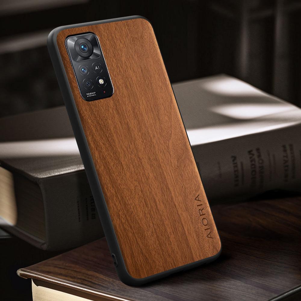 Case for Redmi Note 11 Pro Plus Funda Bamboo Wood Pattern Four-corner Explosion-proof Back Cover