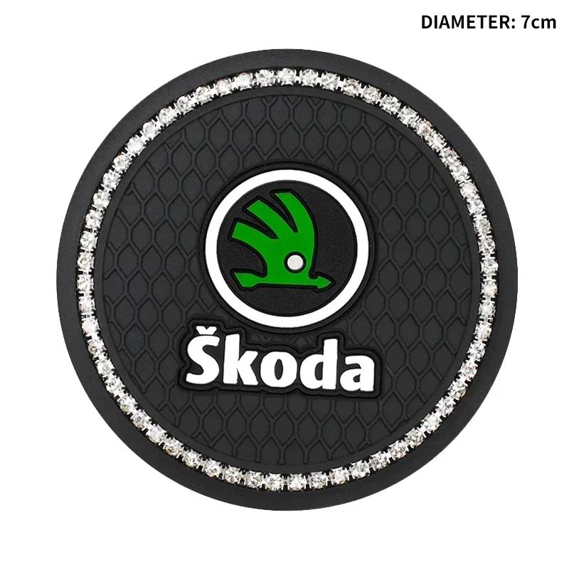 Diamond Car Cup Slot Mat Non-Slip Coaster Accessories For Skoda Fabia Superb Yeti Octavia Rapid Kodiaq Mk3 A4 A6 A7 2 3 A5 Kamiq WL5