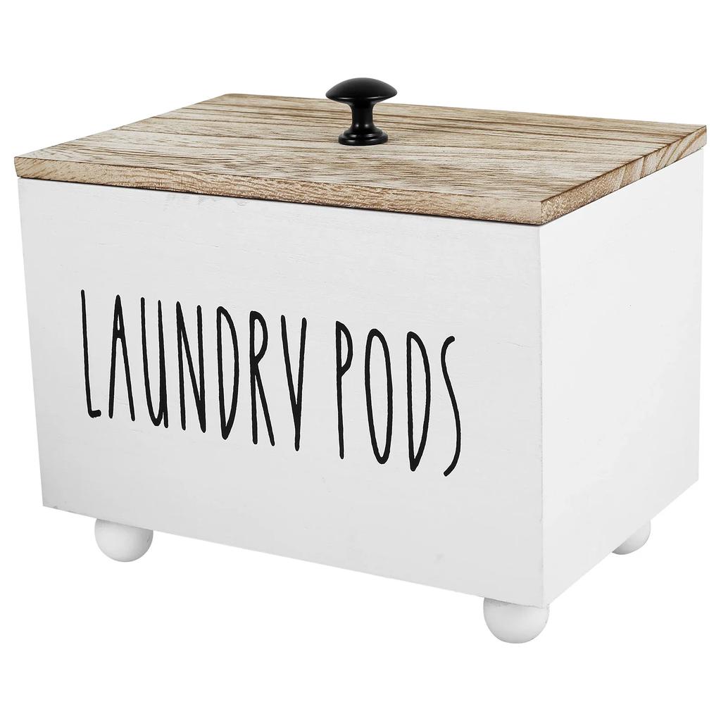Laundry Pods Container Solid Wood Dryer Sheet Holder with Lid Multipurpose Dryer Storage Box for Laundry Room Kitchen Bathroom