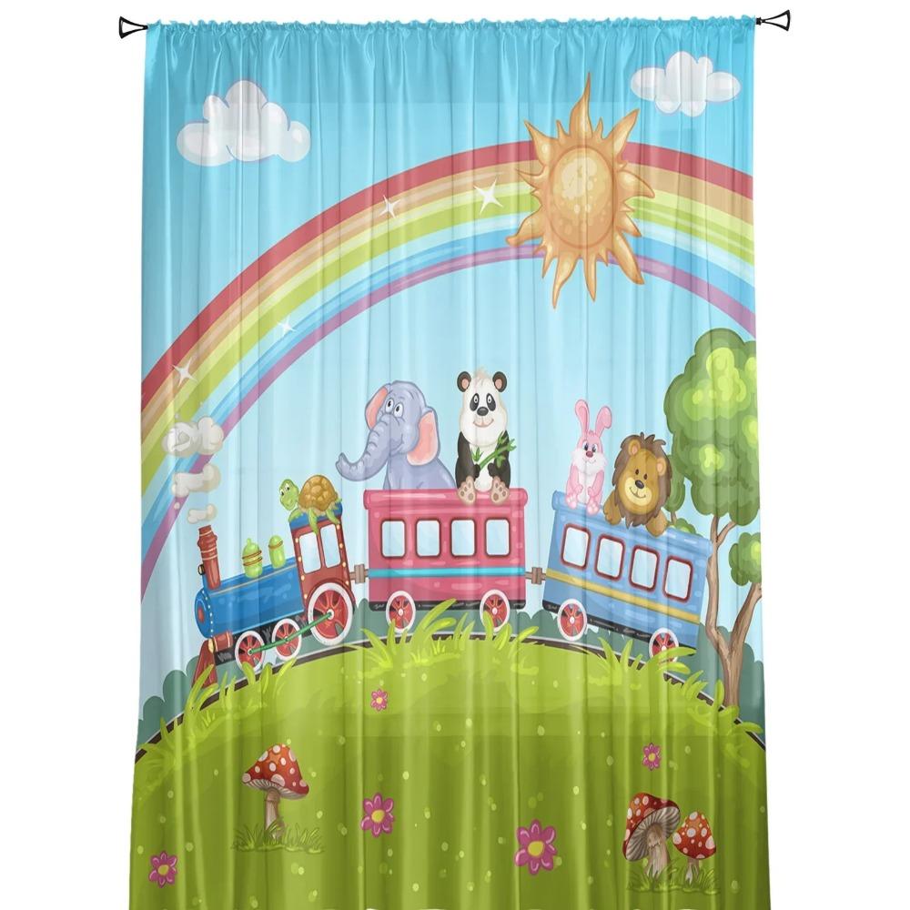 Train Zoo Cartoon Children Sun Rainbow Tulle Sheer Window Curtains for Living Room Bedroom Modern Voile Organza Curtains Drapes