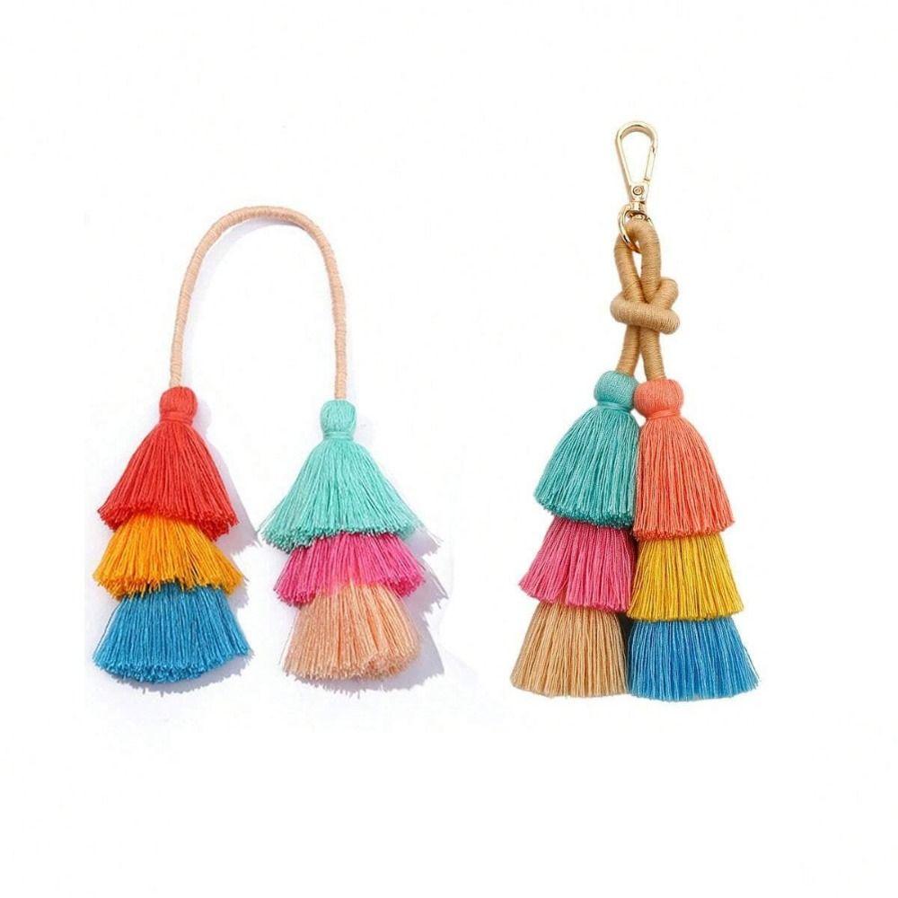 Bohemia Three-layer Tassel Pendant Exquisite Gradient Colors Key Ring  Party Favors
