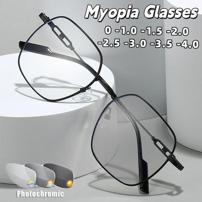 Modische Retro Photochrome Myopiebrille Vielseitige Quadratische Fassung Myopiebrille Unisex Minus Dioptrien Brille 0 Bis -4.0