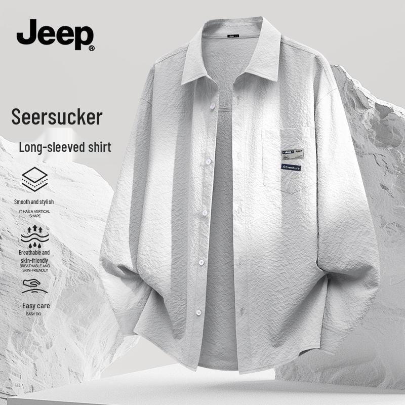 JEEP Men s 2026 Spring Seersucker Long-Sleeve Casual Shirt L