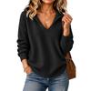 Women's Fashion Knit Sweater, Loose Fit Hooded V Neck Long Sleeve Pullover for Fall Winter