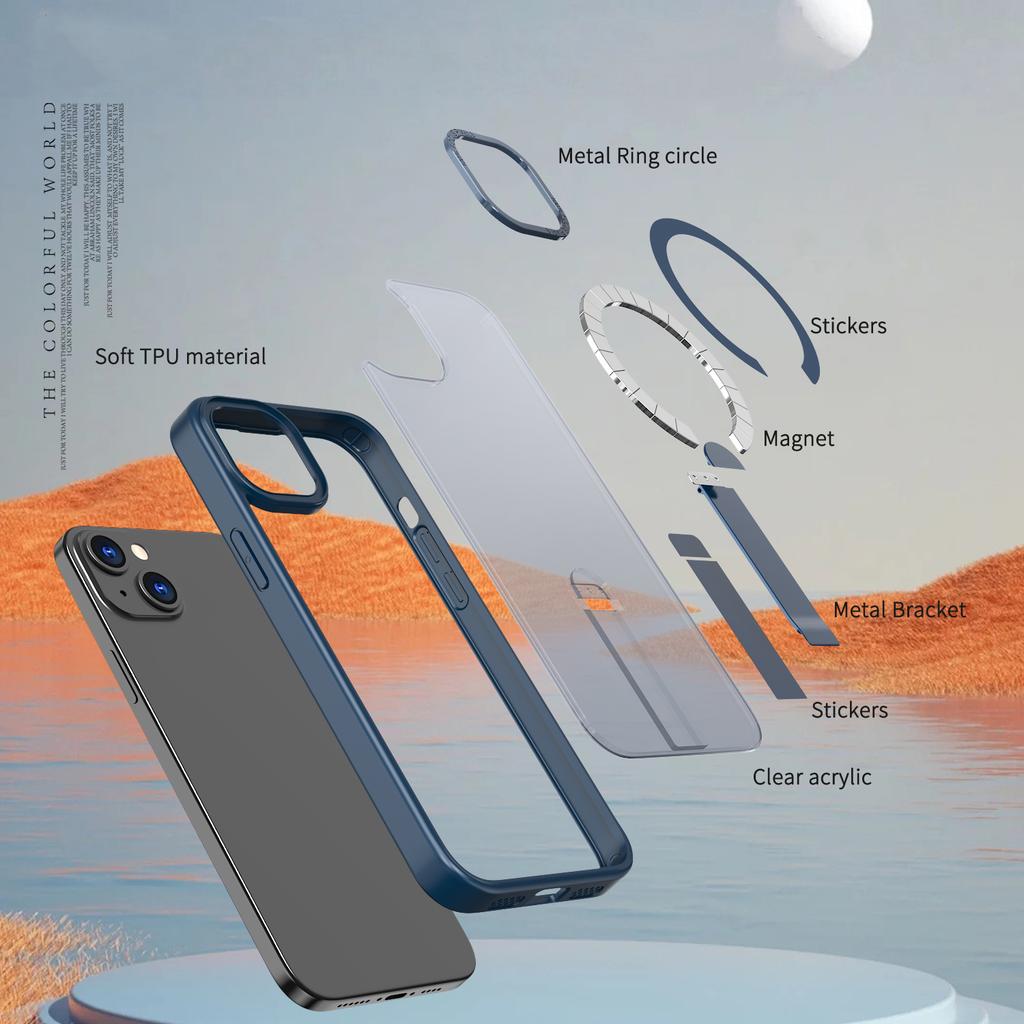 For iPhone 15 Plus Case Compatible with MagSafe Kickstand TPU + Acrylic Phone Cover