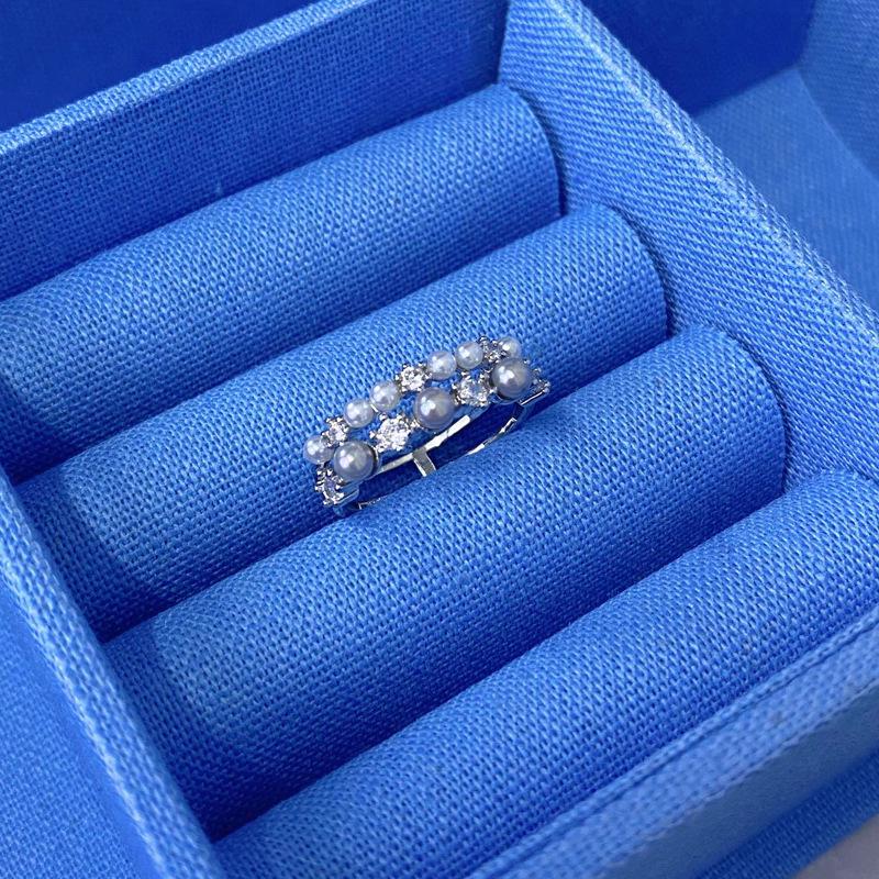 Howfang Bubble Double Layer Pearl & Zircon Sterling Silver Ring - Women's Light Luxury I-Shaped Index Finger Jewelry.