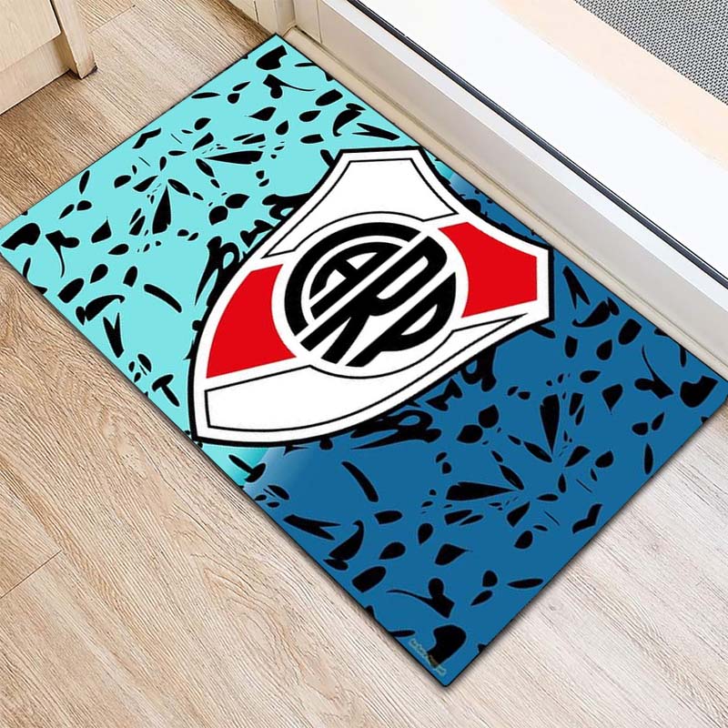 River Plate FC Red White Flag Ink Border Shield Crest Print Doormat Argentine Football Entrance Floor Mat Soccer Fan Home Decor Mat