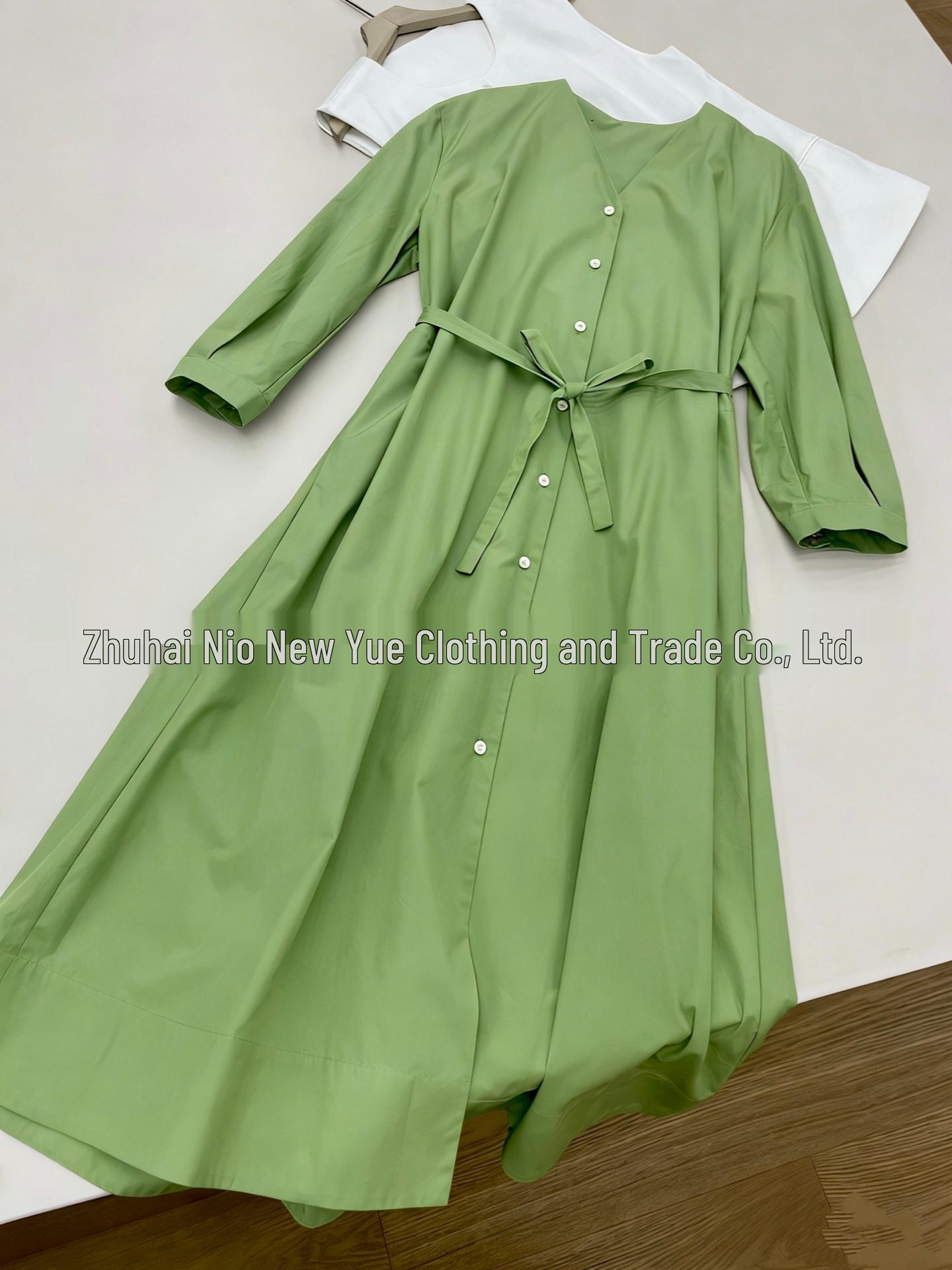 

Early Spring Green V-Neck Cotton Dress, Three-Quarter Sleeves, LY133 - A Hint of Blue 0/XS