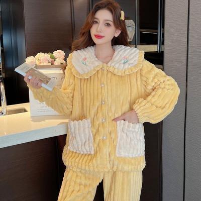 Koraal Fleece Pyjama Dames Winter Dikke Slaapkleding Sets Zoete Loungewear Pak Grote Maten Dikke Meisjes Huis Kleding Pyjama Dames