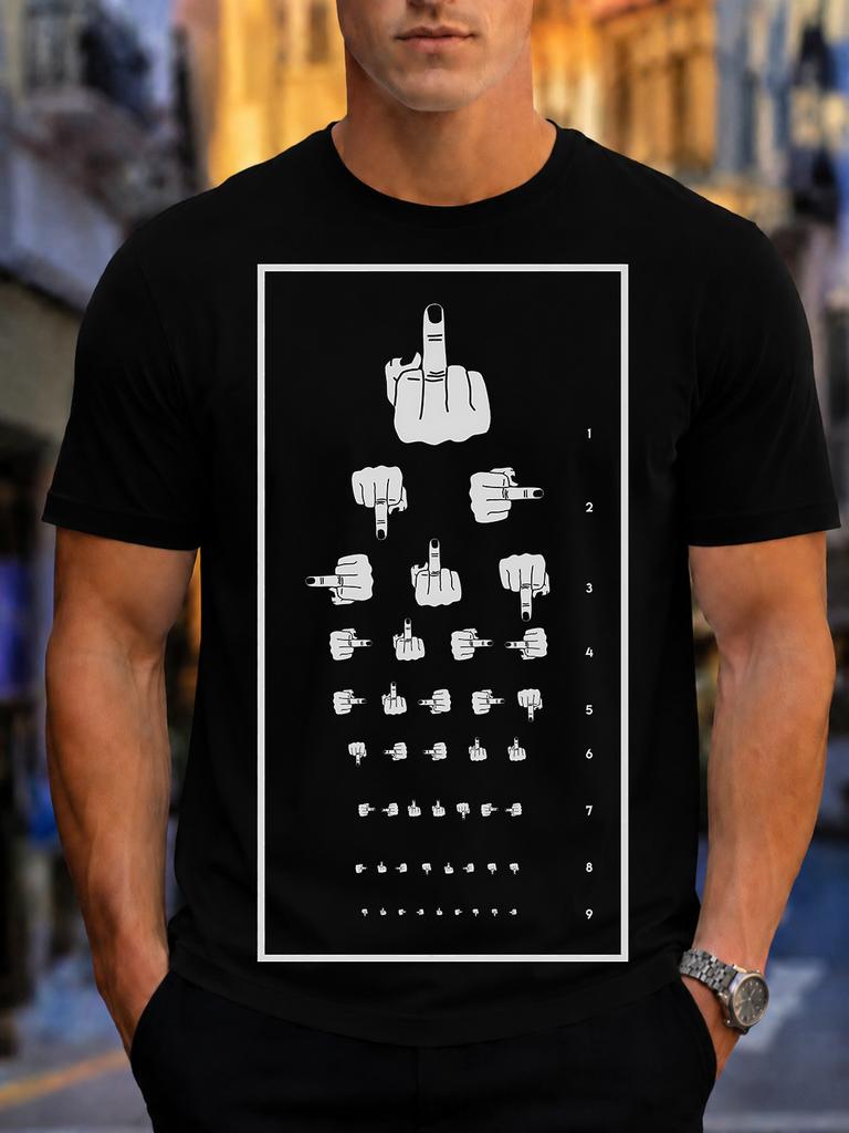 2026 New Arrival Pure Cotton Tshirt Funny Middle Finger Eye Chart Parody Print Crew Neck Unisex Casual Short Sleeve
