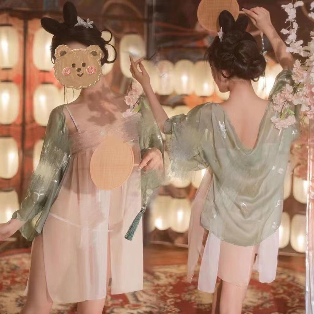 Elegant Plus Size Sheer Embroidered Hanfu Lingerie Set