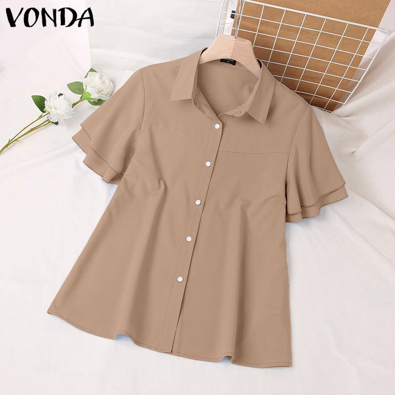 

VONDA Пагода Рукав Тонкий Летний Сращивание Женские Рубашки